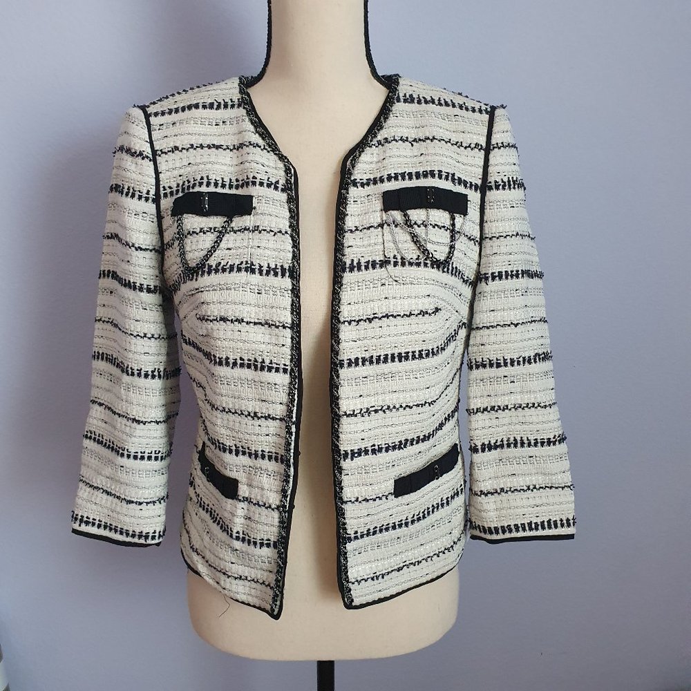 White House Black Market Black and White Tweed Jacket Size 4
